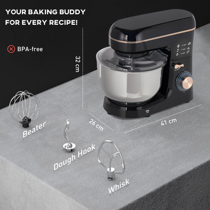 Stand Mixer, 5L Food Mixer for Baking, 6 Speeds and Pulse Setting, 1400W Cake Electric Kitchen Mixer with Dough Hook, Whisk