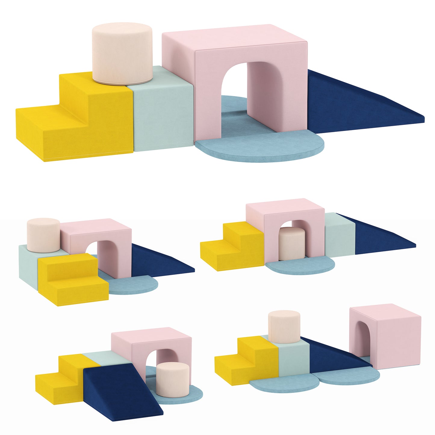 Kids 8-Piece Soft Play Foam Block Set | Climb Crawl & Build | Washable Velvet Covers | Hidden Zippers | Indoor Toddler Gym | Ages 6-36 Months | Multicolour