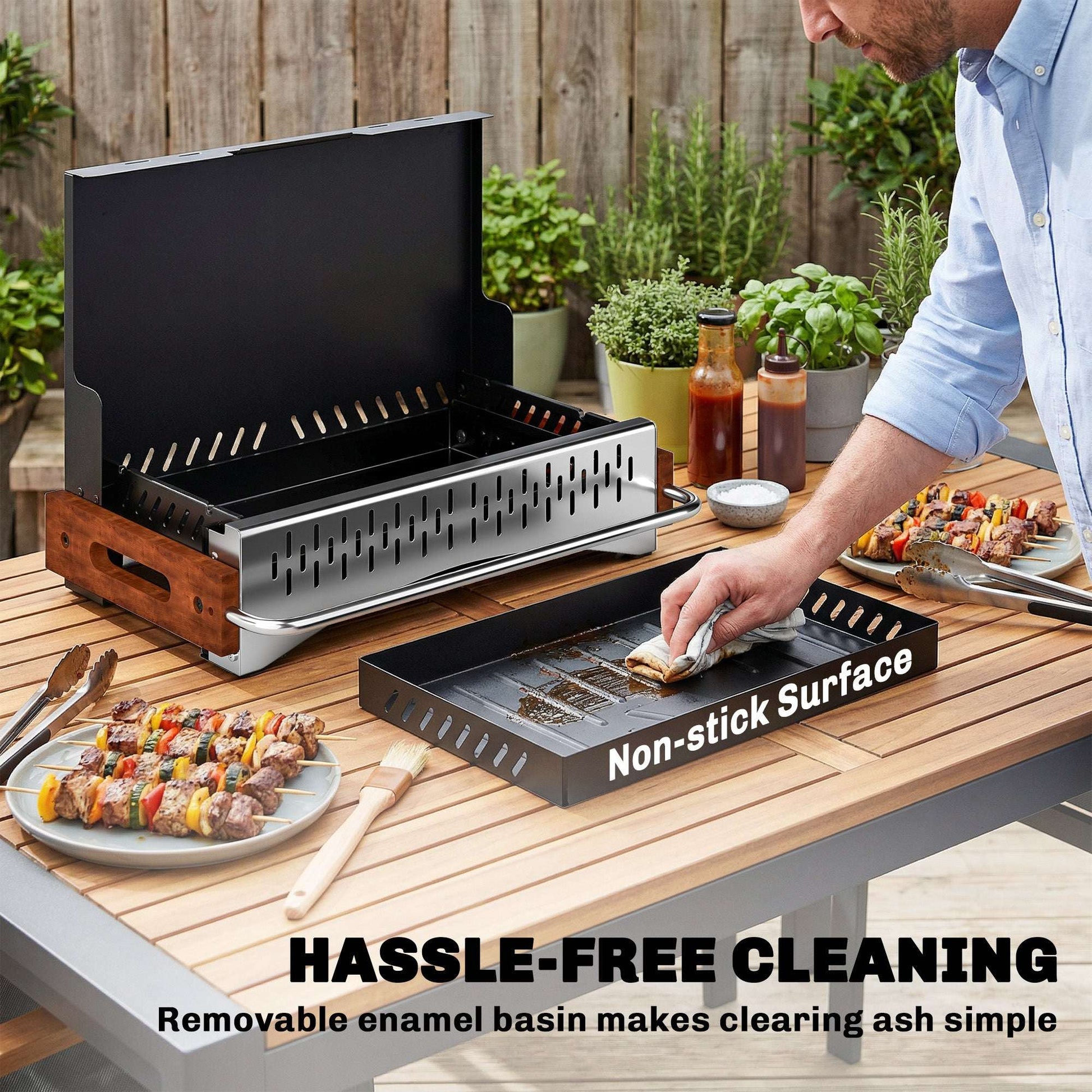 Outsunny Portable Folding Charcoal BBQ Grill – Briefcase Design, 6.7cm Slim, 0.08m² Chrome Grate, Removable Enamel Basin, For Camping, Picnic & Garden, Black