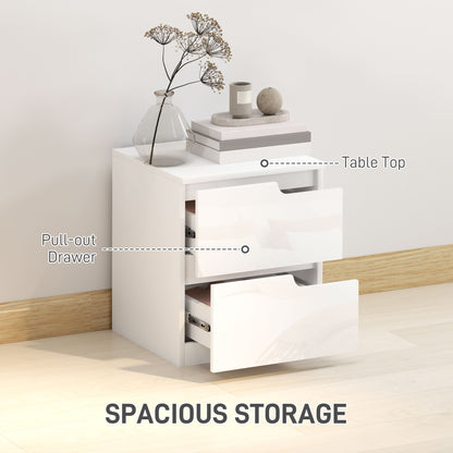 Set of Two High Gloss Bedside Tables - White