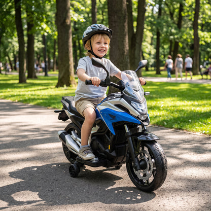 Licensed Honda NC750X 12V Kids Electric Motorbike | Soft-Start | Training Wheels | Forward & Reverse | Headlights | USB MP3 Music | LED Battery Indicator | 107x46x75cm | 30kg | Age 3-6 | Blue