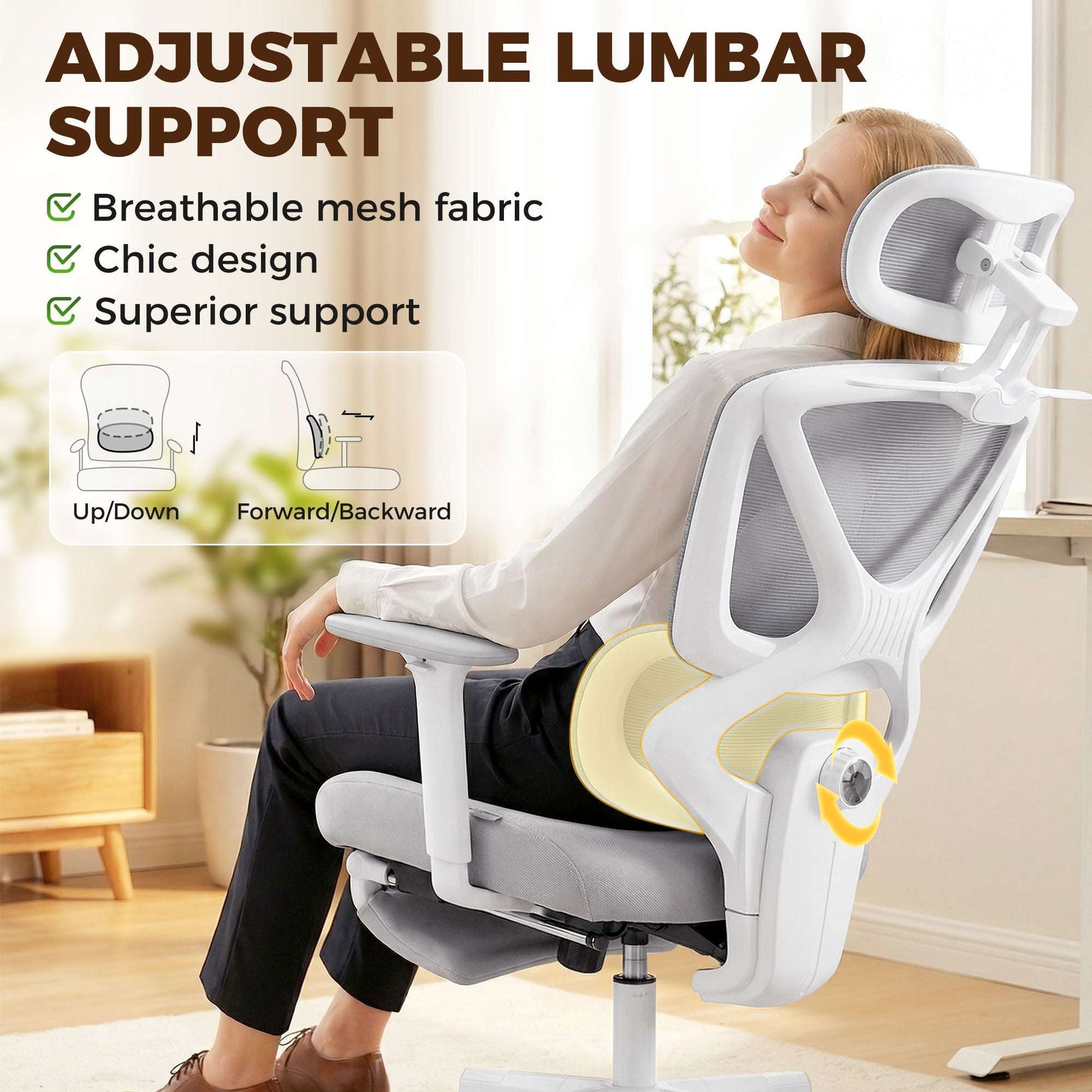 Ergonomic Office Chair | Adjustable Headrest | 3D Armrests | Lumbar Support | 135° Recline | Footrest | Breathable Mesh | 135kg | Grey