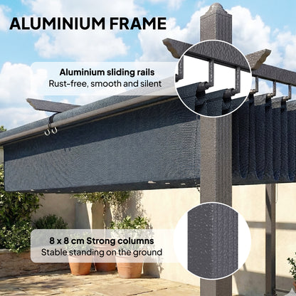4x3m Garden Pergola | Retractable Roof Canopy | Roll-Up Sides | UV50+ | Rust-Resistant Aluminium | Smooth Sliding Rails | Windproof Level 6 | Snow Rated | Ground Stakes | Dark Grey