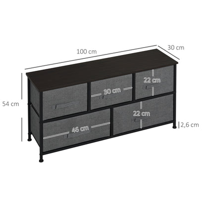 Chest of Drawers, 5 Drawer Fabric Dresser with Steel Frame, Adjustable Feet, Storage Organizer Unit for Bedroom, Living Room, Dark Grey