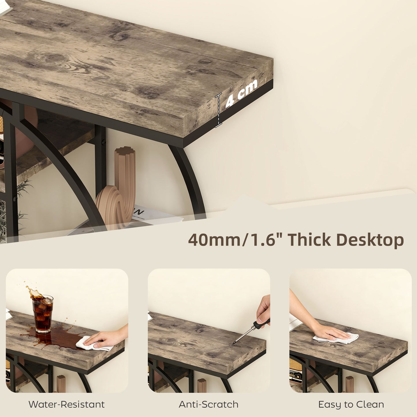 Industrial Console Table with Storage Shelves - Rustic Brown