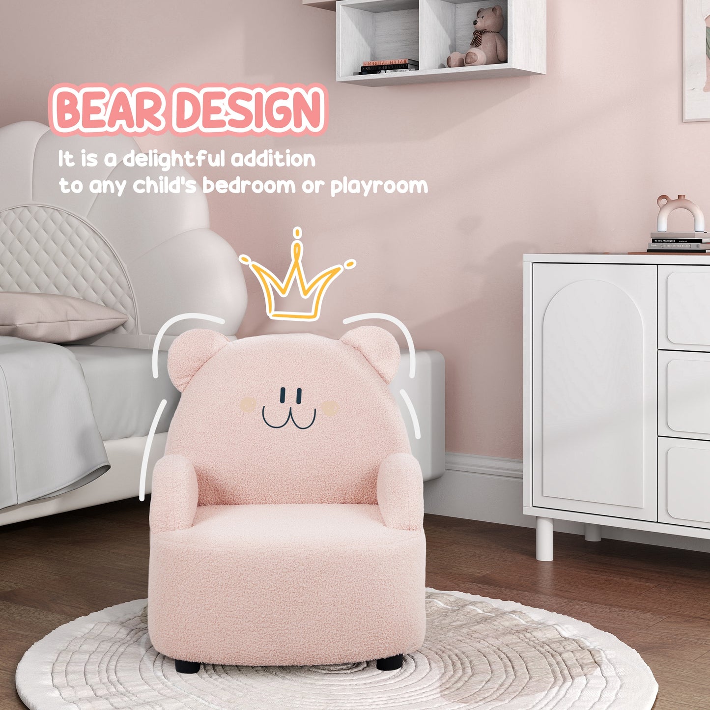 AIYAPLAY Kids Toddlers Armchair, Bear Shaped Toddler Chair for Bedroom Playroom Living Room, Aged 18 Months to 3 Years - Pink