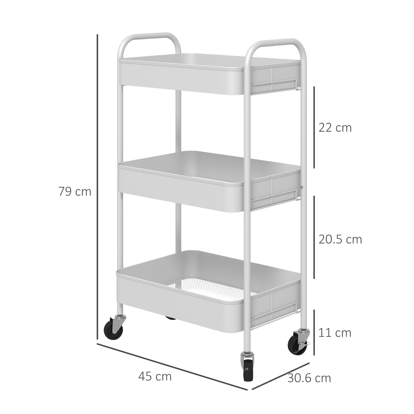 Three-Tier Steel Storage Trolley - White