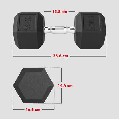 40KG Rubber Hex Dumbbell Portable Hand Weights Dumbbell Home Gym