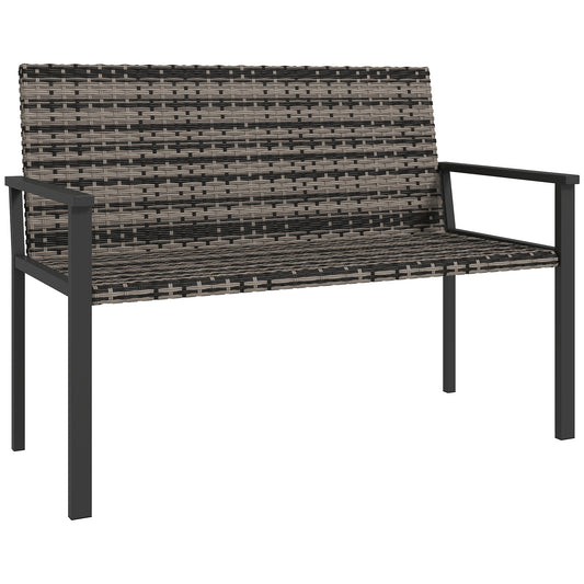 2 Seater Rattan Garden Bench, Outdoor Bench with Quick-Drying Cotton Padding, Wicker Garden Loveseat with Armrests, Steel Frame for Patio