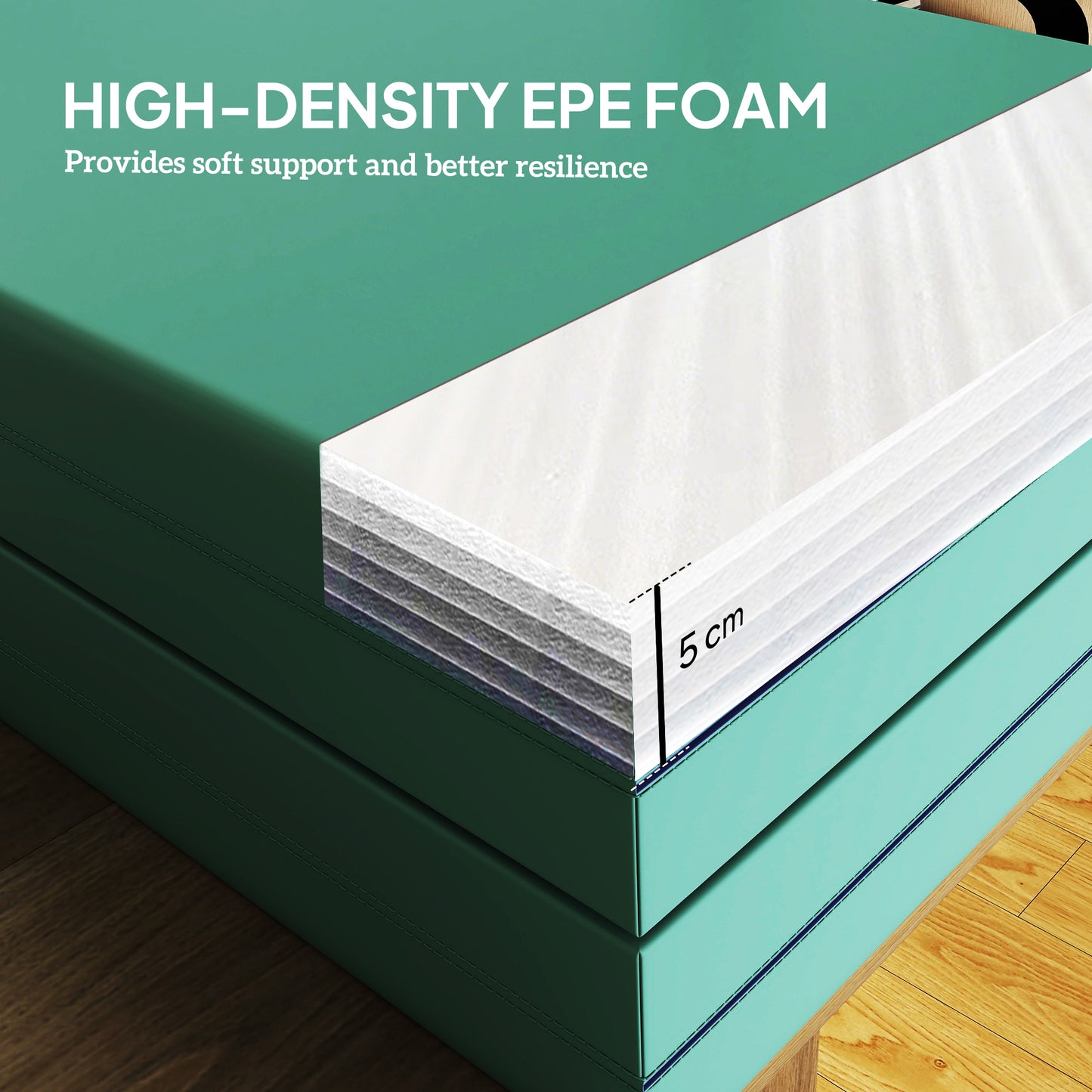 Foldable Gymnastics Mat | 5cm EPE Foam | 180x60cm | 4-Fold | Carry Handle | 150kg | Yoga & Tumbling | Green & Purple