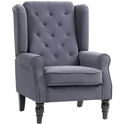 Retro Vintage Style Wingback Accent Chair, Upholstered Button Tufted Occasional Chair for Living Room and Bedroom, Charcoal Grey
