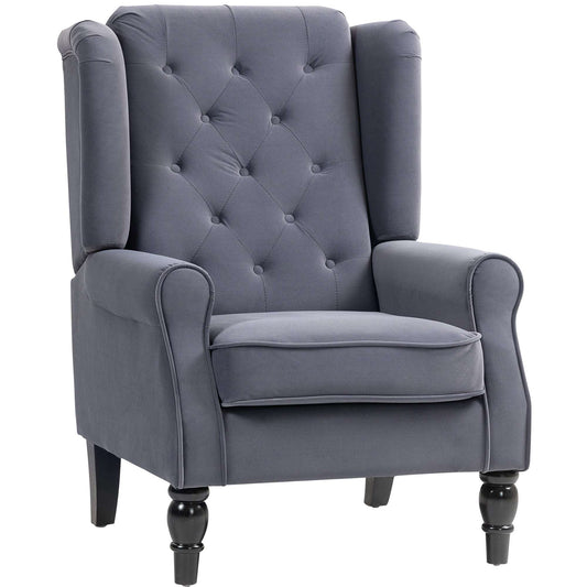 Retro Vintage Style Wingback Accent Chair, Upholstered Button Tufted Occasional Chair for Living Room and Bedroom, Charcoal Grey
