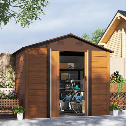 Outsunny Garden Storage Shed with Sliding Door - Brown Wood Effect