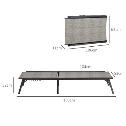 Outsunny Foldable Outdoor PE Rattan Sun Lounger Set of 2, Patio Wicker Recliners Lounge Chair w/ 5-Level Adjustable Backrest - Mixed Grey