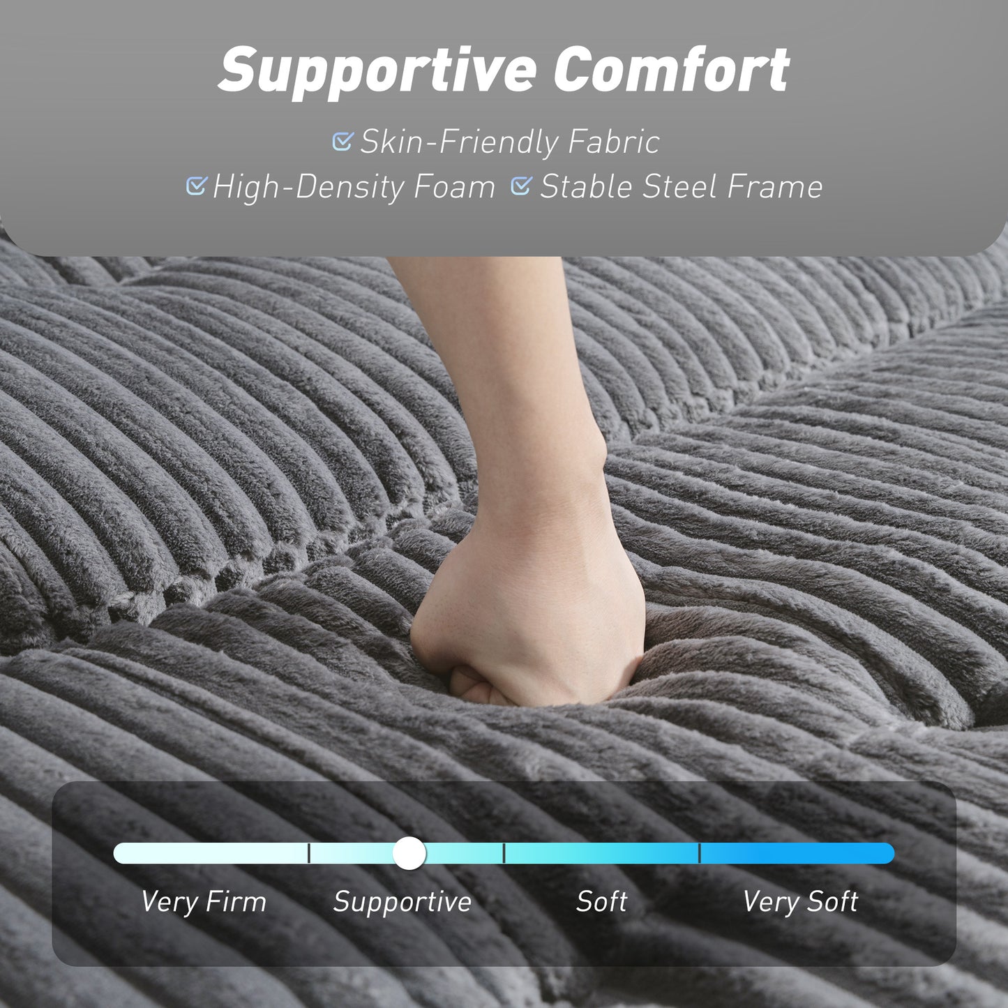 2 Seater Click Clack Sofa Bed with Pull Out Design, Corduroy Upholstery - Charcoal Grey