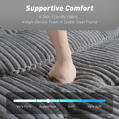 2 Seater Click Clack Sofa Bed with Pull Out Design, Corduroy Upholstery - Charcoal Grey