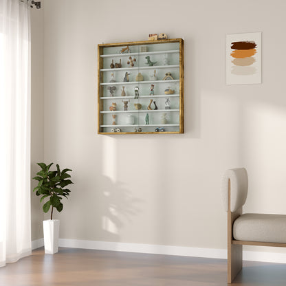 7-Tier Wall Display Shelf Unit Cabinet w/ 6 Adjustable Shelves Glass Doors Home Office Ornaments 83x80cm, Rustic Brown / Oak