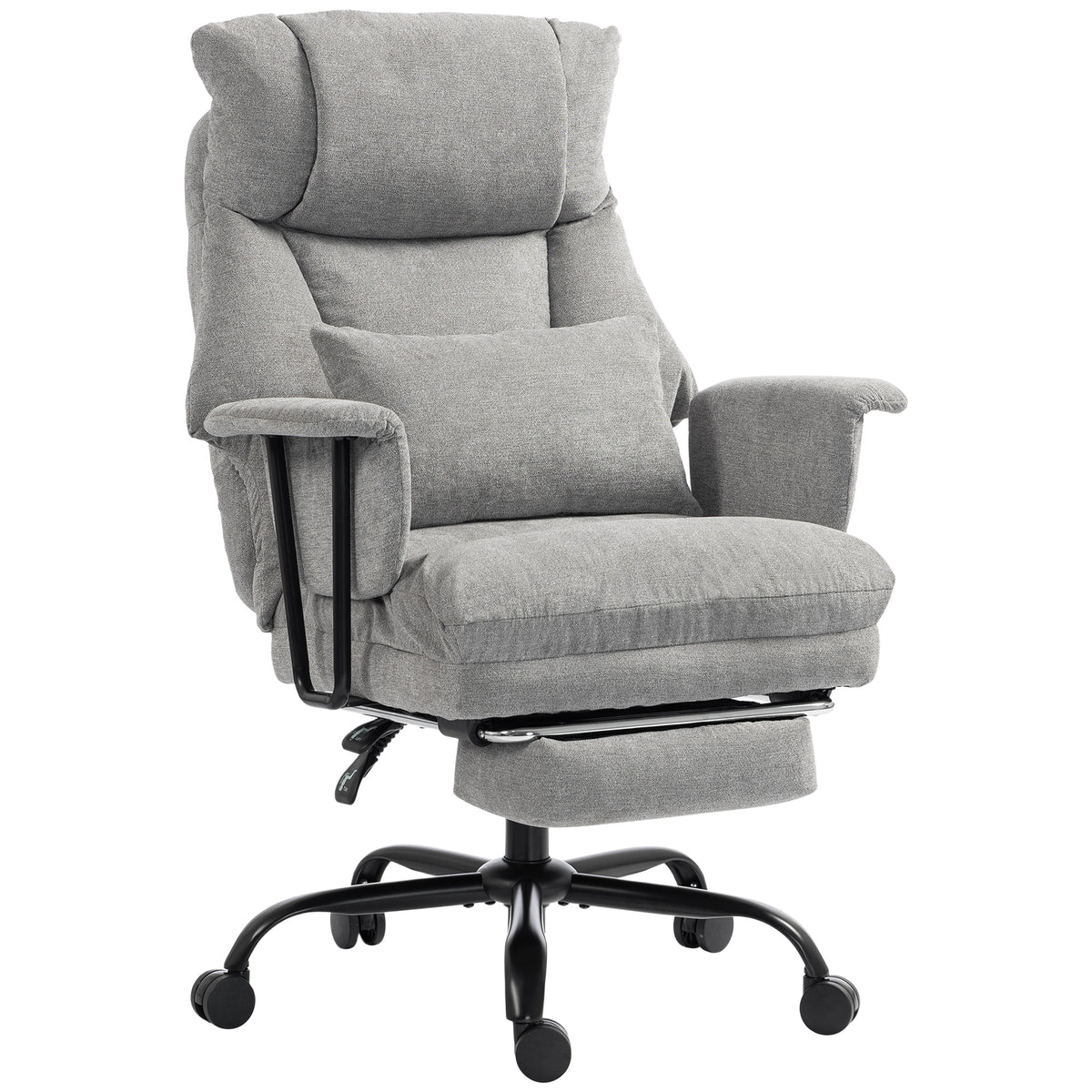 Grey Heavy-Duty Reclining Office Chair | 180 kg Capacity, 55 cm Wide Seat with Pocket Springs, Lumbar Support & Footrest | 135° Recline