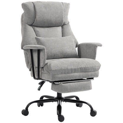 Grey Heavy-Duty Reclining Office Chair | 180 kg Capacity, 55 cm Wide Seat with Pocket Springs, Lumbar Support & Footrest | 135° Recline
