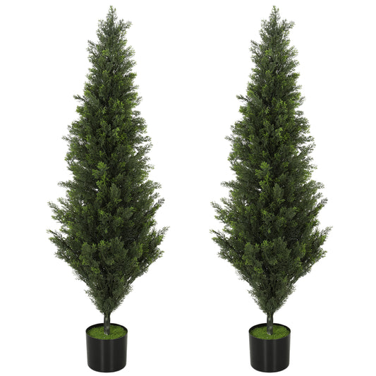 Set of 2 Artificial Cypress Trees | 120cm | 1092 PE Leaves | Shapeable Branches | Cement Base | No Maintenance | Green