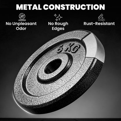 Metal Weight Plates Set | 4 x 5 kg or 4 x 2.5 kg Options | 1 Inch Standard Fit | Rust-Resistant Finish | Dumbbell & Barbell Compatible | Grey