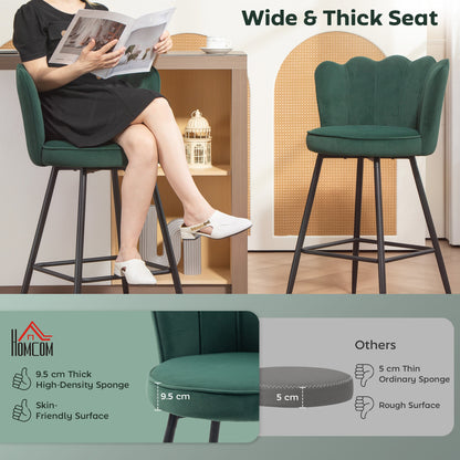 Set of Two Velvet-Feel Lotus Bar Stools - Dark Green / Grey