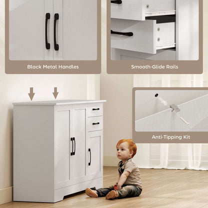 Sideboard with 2 Drawers Modern Storage Cabinet, Kitchen Cupboard with Adjustable Shelf and 3 Doors White