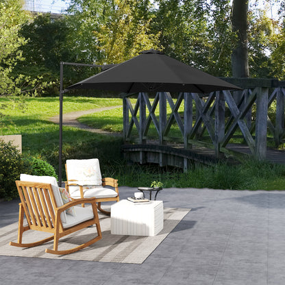 2.5M Garden Cantilever Parasol, Offset Roma Patio Umbrella Hanging Sun Shade Canopy Shelter with 360° Rotation and Cross Base, Black
