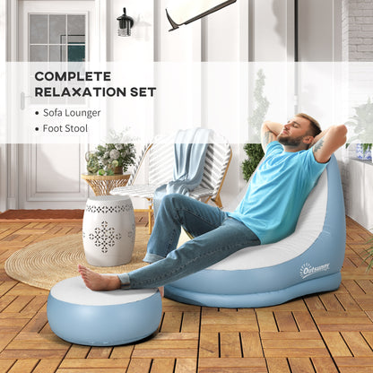 Outsunny Inflatable Tub Chair and Footstool Perfect for Camping - Blue/White