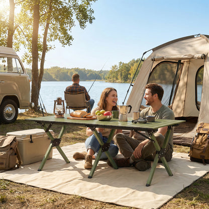 4ft Folding Camping Picnic Table | Roll Up Top | 116x59x43cm | Waterproof | All Metal Frame | 30kg | Green