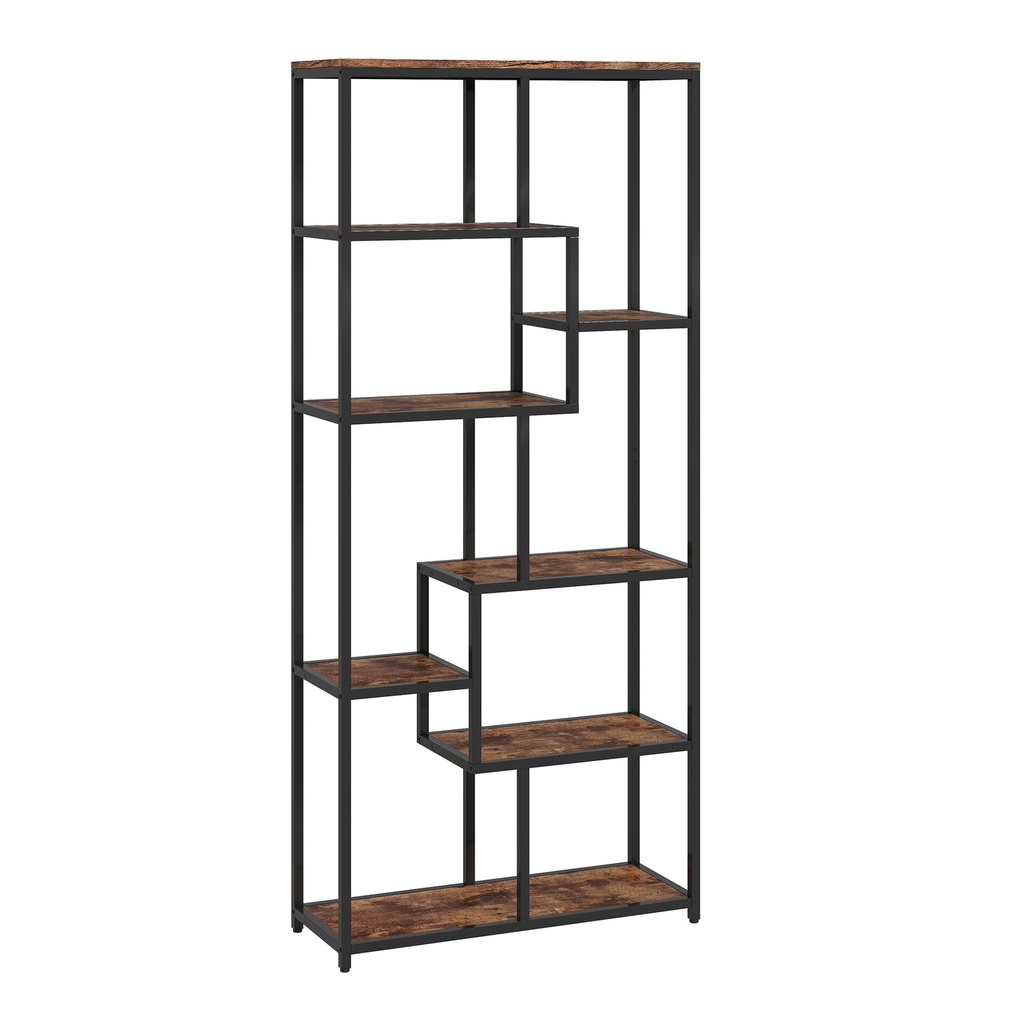 Seven-Tier Geometric Bookcase - Brown/Black