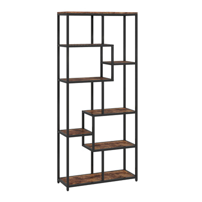 Seven-Tier Geometric Bookcase - Brown/Black