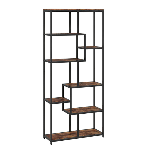 Seven-Tier Geometric Bookcase - Brown/Black