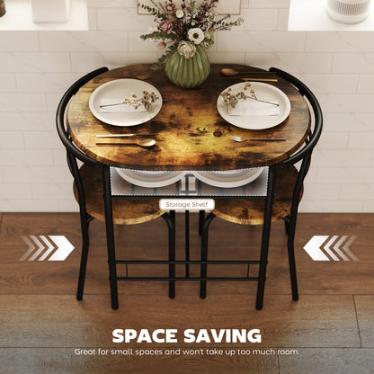 Three-Piece Compact Small Space Dining Set - Rustic Brown