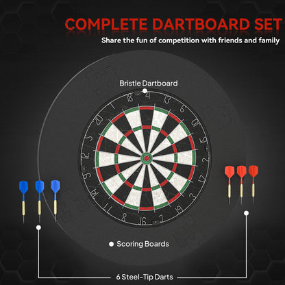 SPORTNOW Bristle Dartboard Set | 45.5cm Sisal Board & 71.5cm EVA Wall Surround | 6 Steel-Tip Darts | Black Interlocking 4-Piece Surround