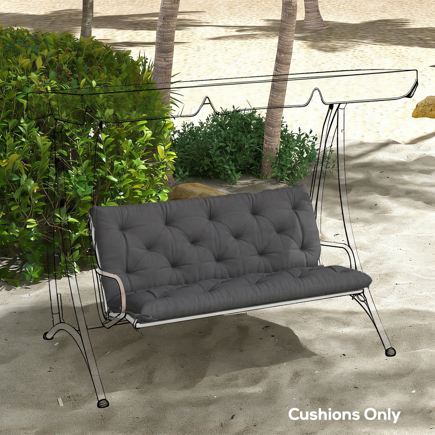 2-Seater Bench & Swing Chair Cushion | 12cm Thick PP Cotton | Tie Fastenings | Water & Stain Resistant | Indoor & Outdoor | 120 x 110cm | Black