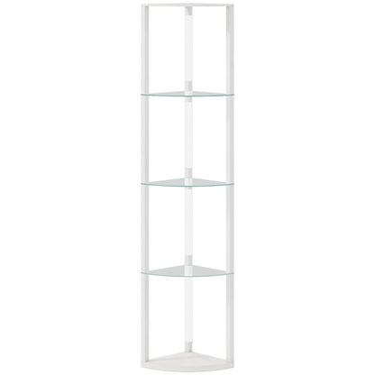 LED Floor Lamp with 5 Shelves | 3 Brightness Levels | Foot Switch | 20W 3000K | Frosted Glass Tiers | 162cm | White
