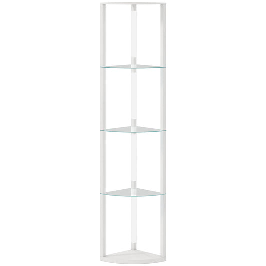 LED Floor Lamp with 5 Shelves | 3 Brightness Levels | Foot Switch | 20W 3000K | Frosted Glass Tiers | 162cm | White