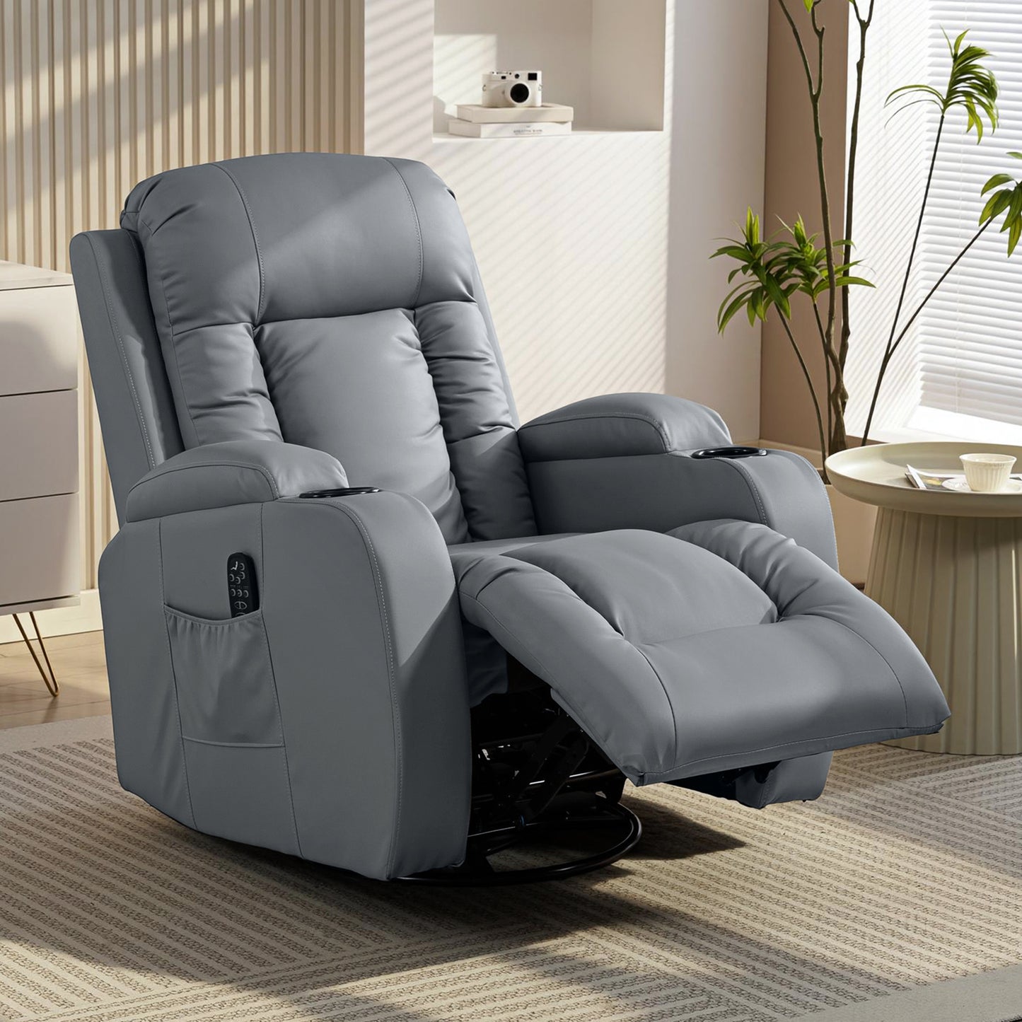 Massage Recliner Armchair, PU Leather Recliner Chair, Grey