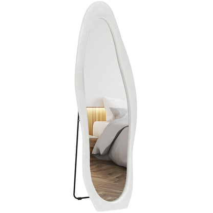 Wavy Velvet-Feel Full Length Mirror - White