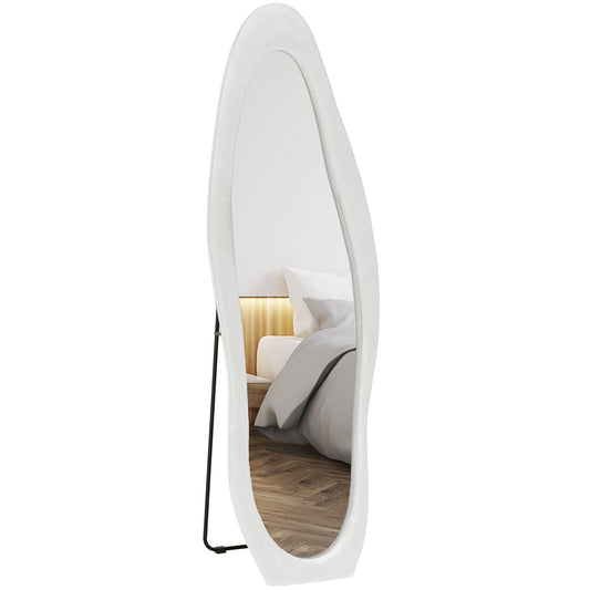 Wavy Velvet-Feel Full Length Mirror - White