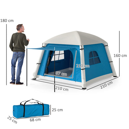 Inflatable Camping Tent w/ Hand Pump, Easy Setup 1/2 Person Blow Up Tent Waterproof 190T Taffeta w/ Mesh Windows, Doors and Carry Bag