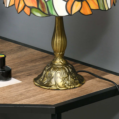 Stained Glass Table Lamp, Handmade Antique Style Bedside Lamp for Bedroom, Living room, Home, Nightstand, Decorative Night Light, Orange Sunflower