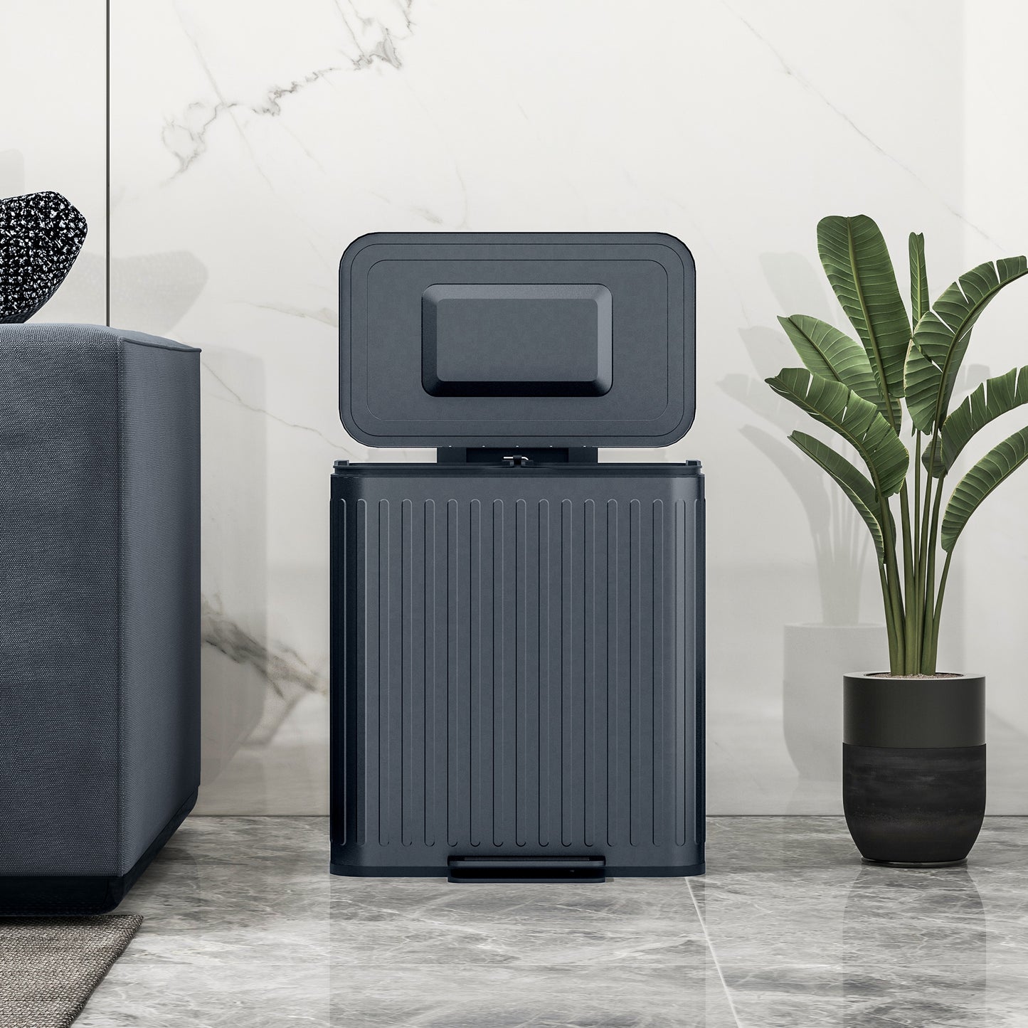 Dual Kitchen Bin, 2 x 20L Double Bin for Recycling and Waste, Fingerprint-proof Pedal Bin with Soft-Close Lid, Removable Inner Buckets, Black