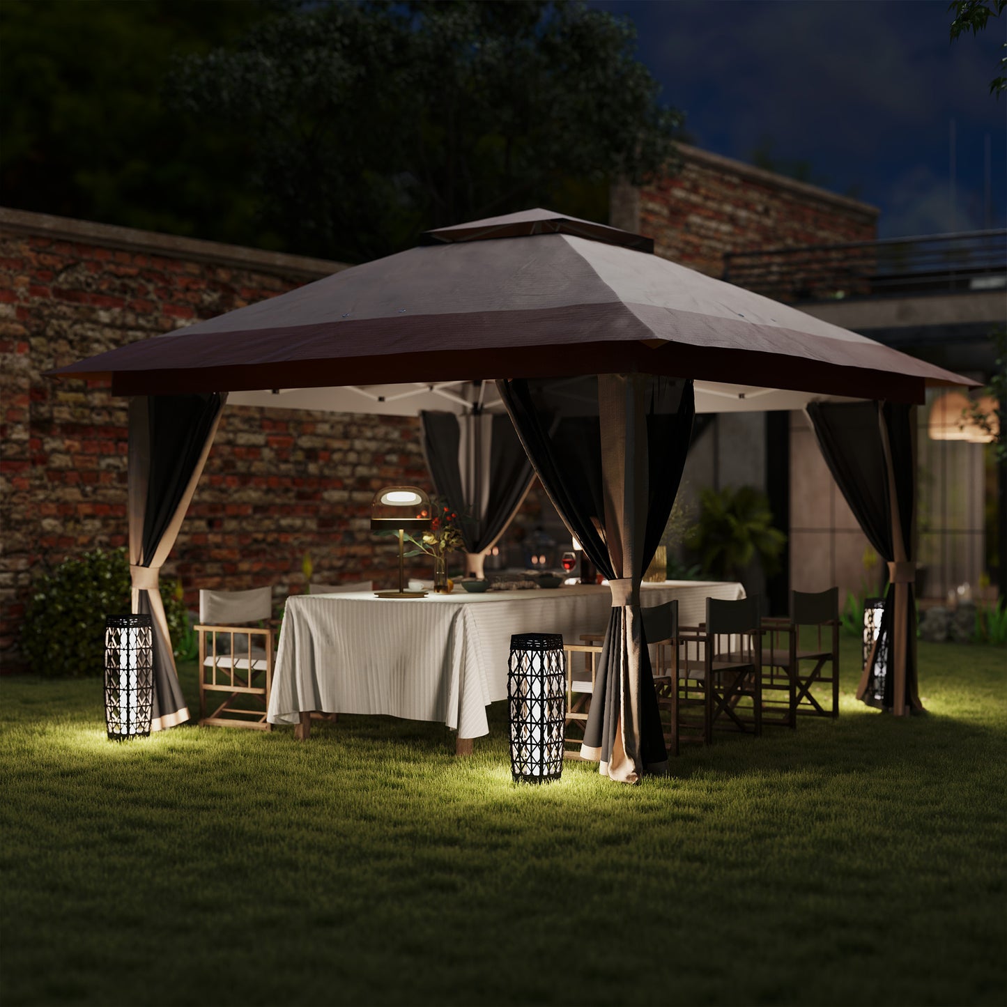 3.6x3.6m Pop-Up Gazebo | UPF50+ Oxford Fabric | Removable Mesh Walls | 3-Height Adjustment 260-280cm | 8 Drainage Holes | 4 Guy Ropes, 12 Ground Stakes & 4 Sandbags | Wheeled Carry Bag | Fits 8-12 People | Beige
