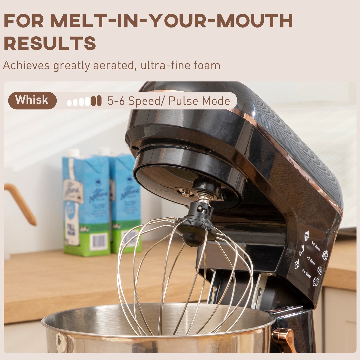 Stand Mixer, 5L Food Mixer for Baking, 6 Speeds and Pulse Setting, 1400W Cake Electric Kitchen Mixer with Dough Hook, Whisk