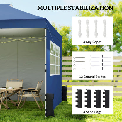 3x3m Pop Up Gazebo | UPF50+ Waterproof 210D Oxford | 3 Sidewalls | 2 Church Windows | 3 Height Settings | Wheeled Bag | Wind Level 4-6 | Dark Blue