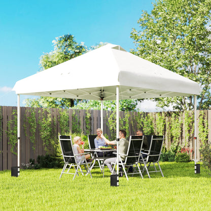 3x3m Pop-Up Gazebo with Flip-Down Wheels & One-Push Central Lock | UPF50+ 210D Oxford Fabric | Top Mesh Vent | 3-Height Adjustment | 4 Sandbags, 4 Guy Ropes & 12 Stakes | Carry Bag | 300x300x273cm | White