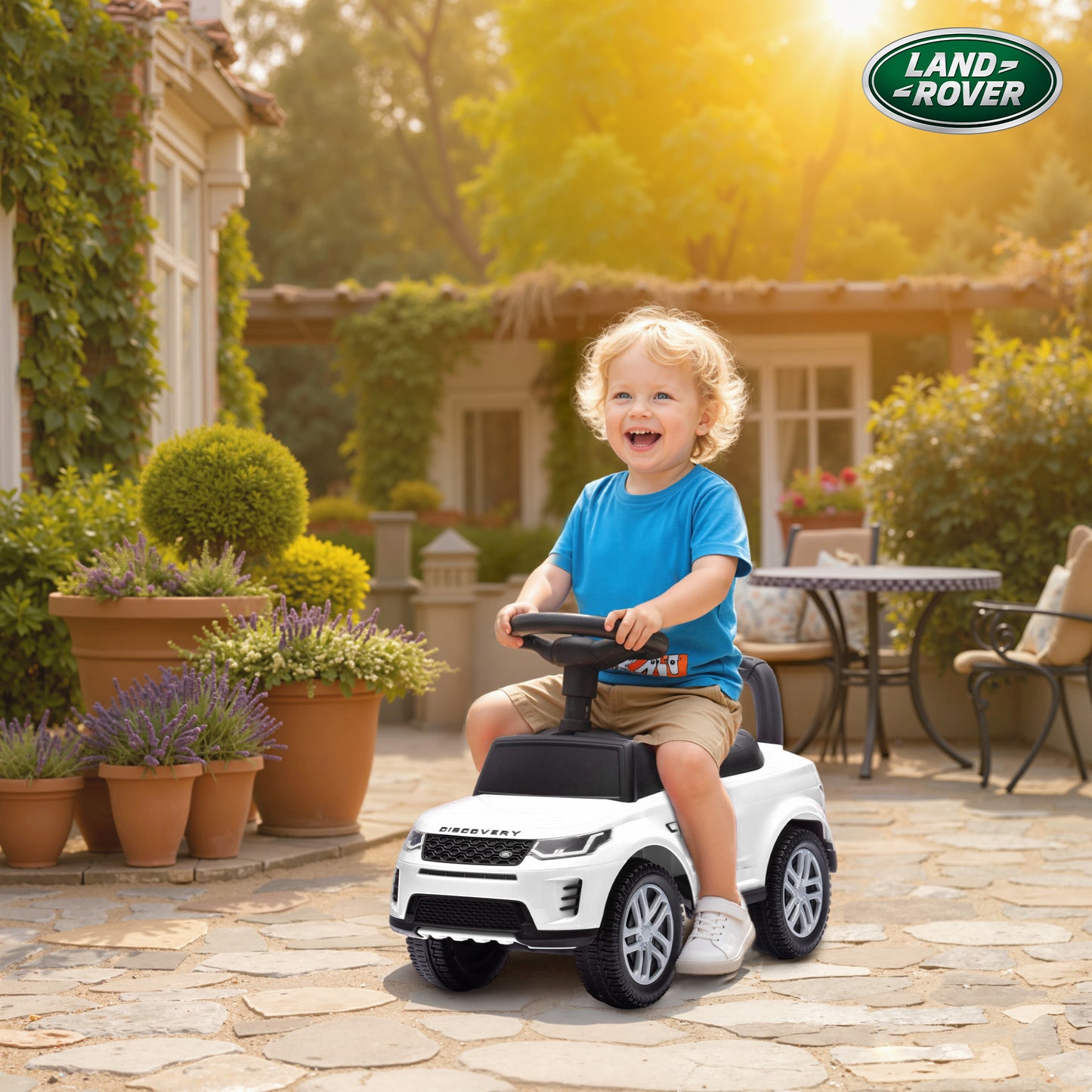 AIYAPLAY LAND ROVER DISCOVERY Licensed Baby Push Car, 2-in-1 Ride on Car with Push Handle and Safety Guardrail, White