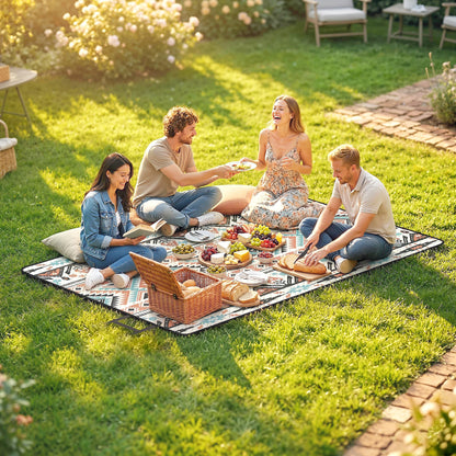 Large Picnic Blanket 300x200cm – Water-Repellent, Oxford Cloth Base, 1cm Cotton Filling, Rolls Compact with Integrated Strap, For Camping, Beach & Garden – Mix Colour